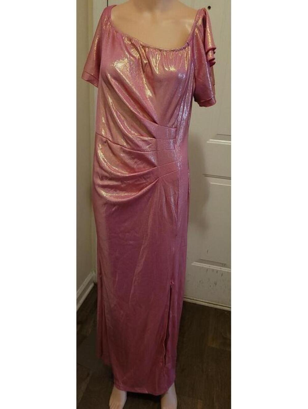 TIARALY Pink Metallic Off Shoulder Split Bodycon Sexy Women Plus Size Dress 3XL